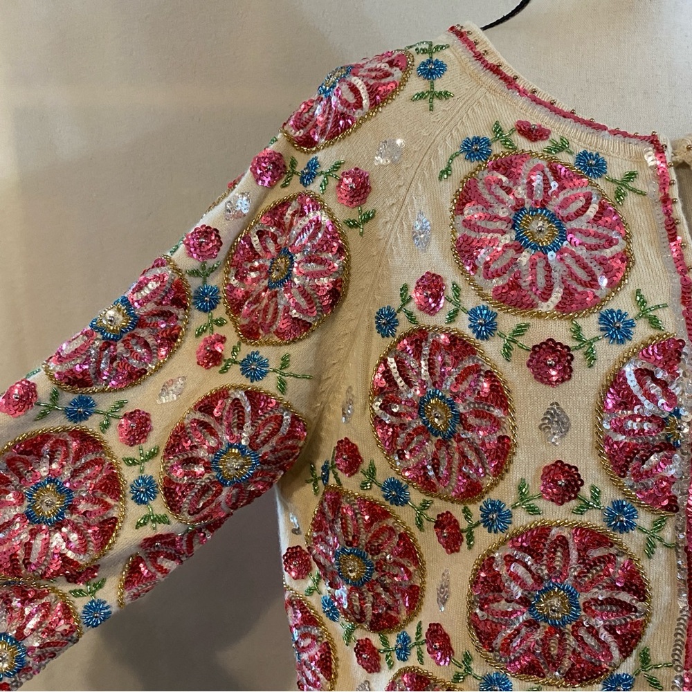 FLAWED NWT Frances Valentine Oslo beaded sequin knit cardigan cardi coat - Picture 7 of 15